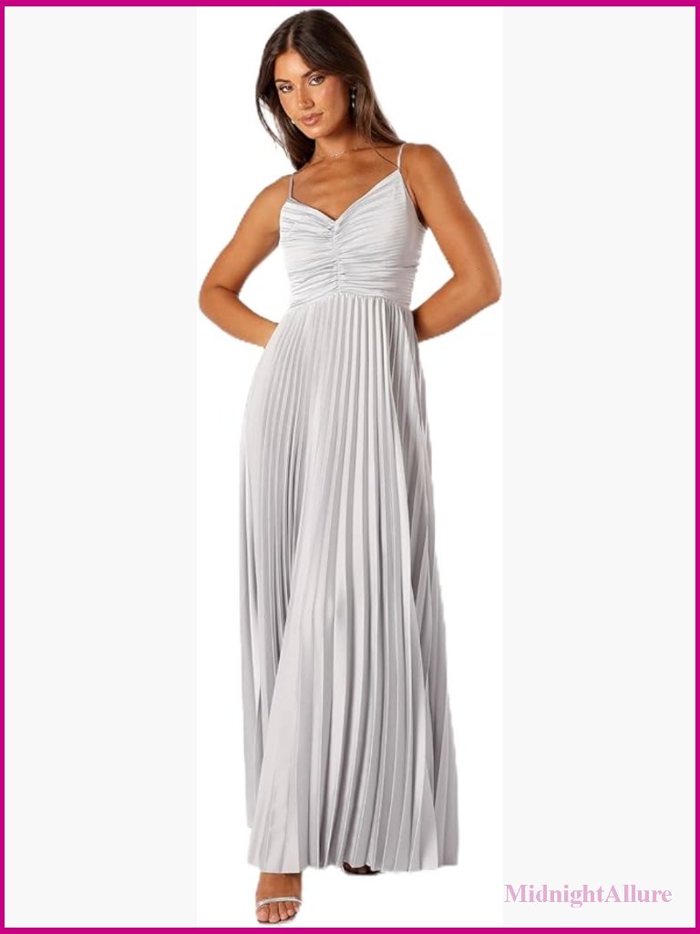 Pleated Maxi Dress With Adjustable Straps